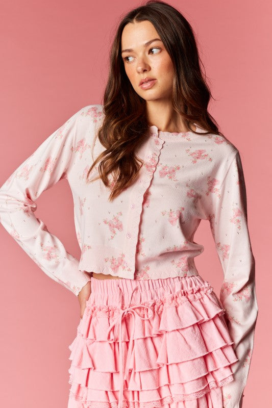 Floral Printed Scalloped Edge Cardigan