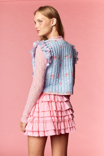 Pastel Rose Blue Ruffle Vest