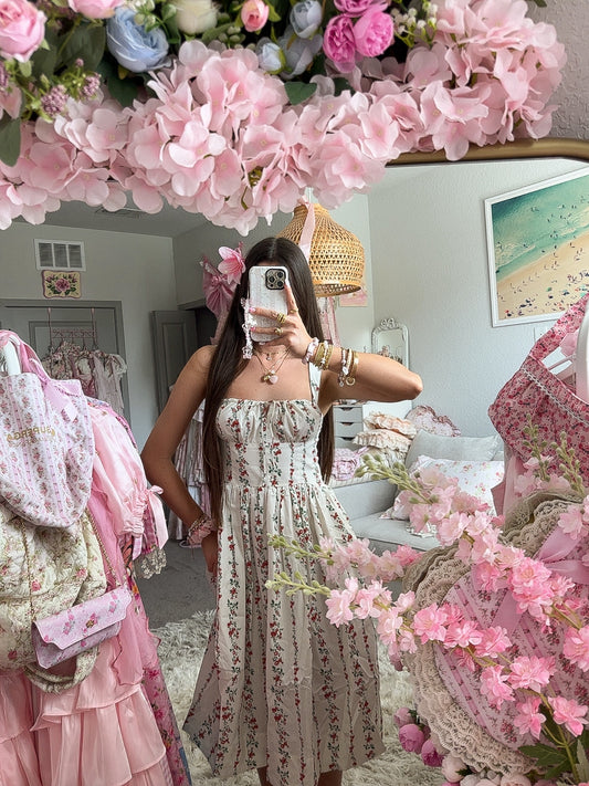 Rosé Floral Cotton Maxi Dress