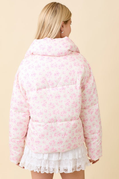 Lilee Ballerina Floral Printed Puffer Ribbon Bow Jacket