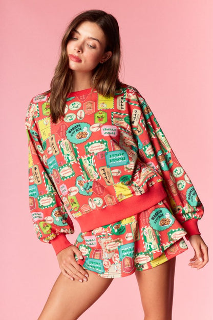 Holiday Label Sweatshirt and Shorts Set