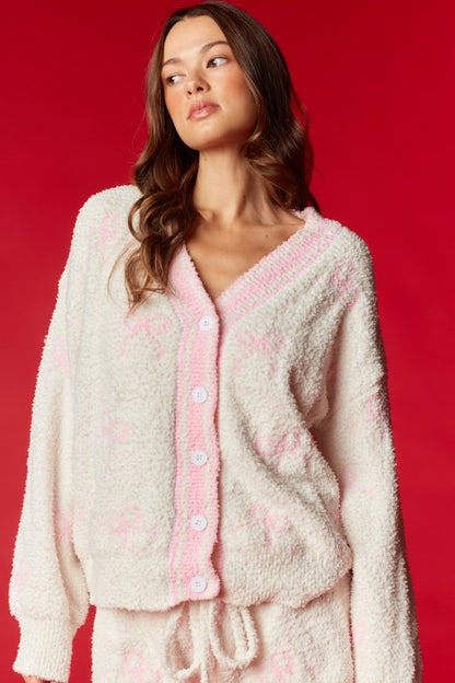Bow Jacquard Boucle Pajama Set Pink