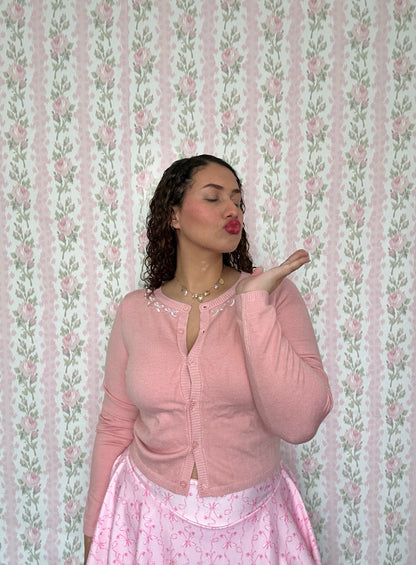 Pinkess Bow Embroidery Cardigan