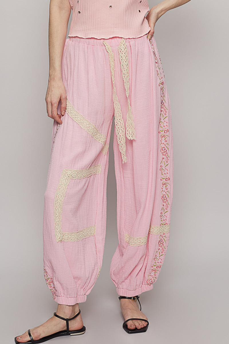 The Florette Pink Embroidery Pants