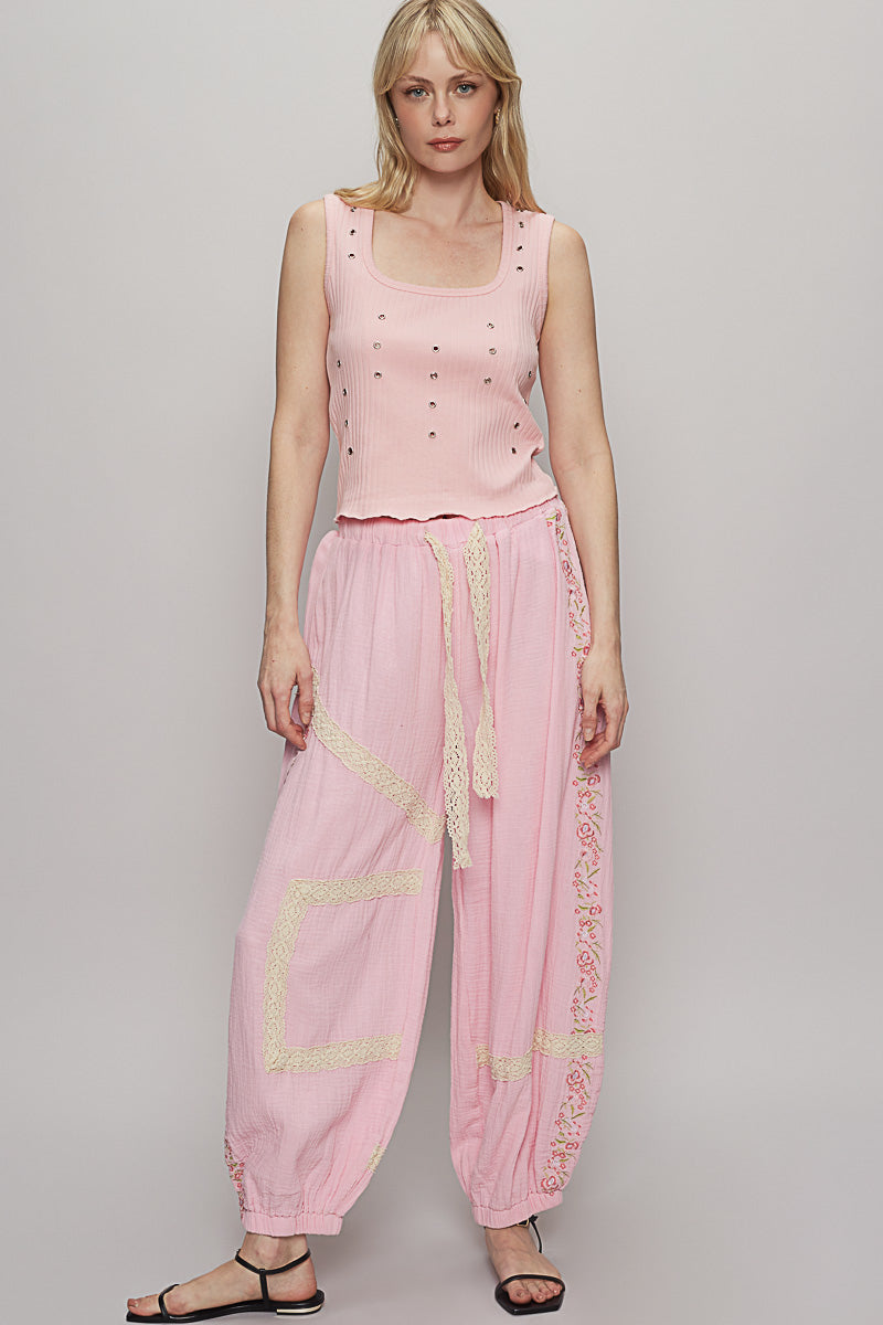 The Florette Pink Embroidery Pants