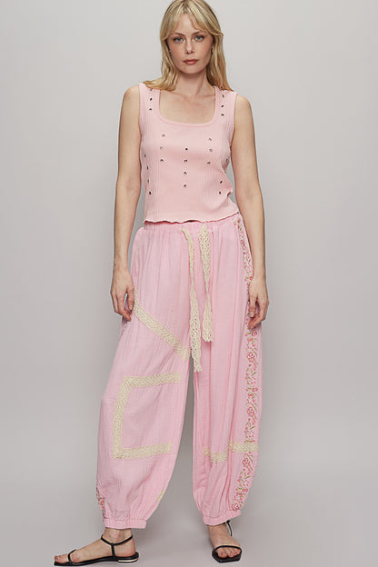 The Florette Pink Embroidery Pants
