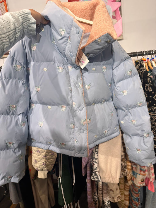 Baby Blue Embroidered Puffer Jacket November