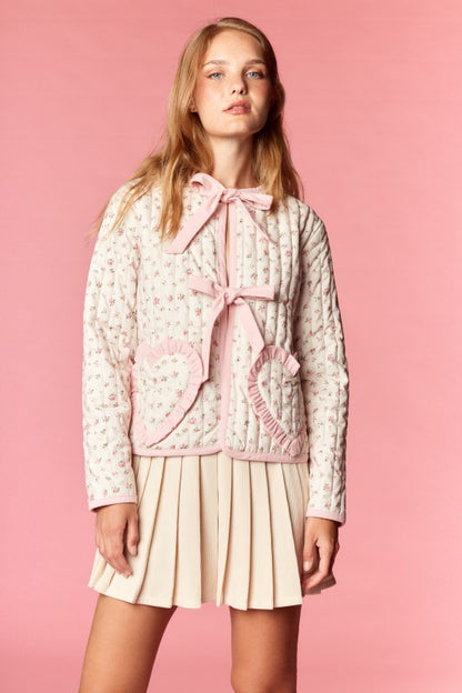 Floral Quilted Jacket With Heart Pockets