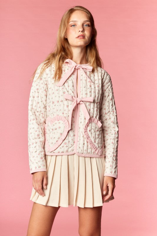 Floral Quilted Jacket With Heart Pockets