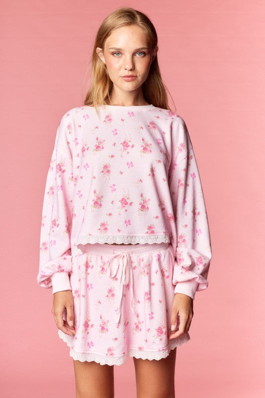 Floral Lace Trim Lounge Set