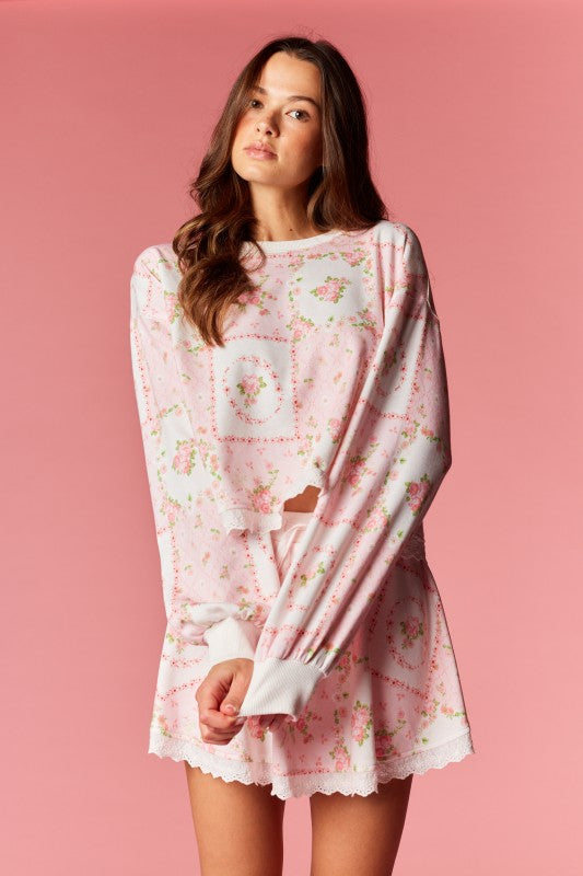 Vintage Floral Lounge Set Pink