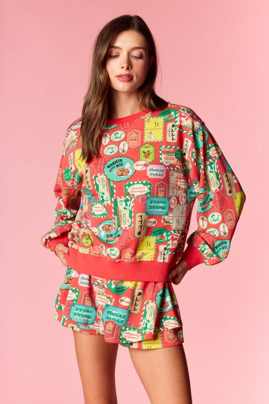 Holiday Label Sweatshirt and Shorts Set