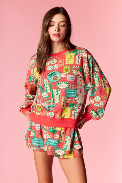 Holiday Label Sweatshirt and Shorts Set