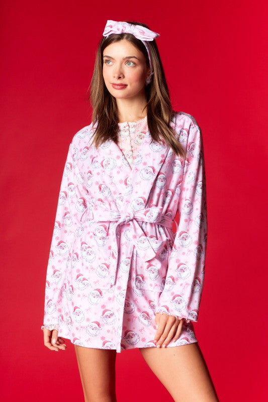 Santa Print Robe & Headband Set