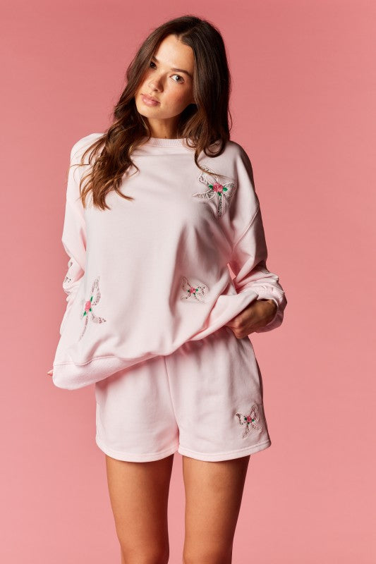 Bow Lace Applique Lounge Set