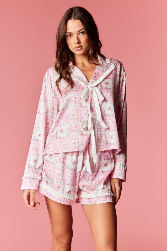 Patchwork Floral Ribbon Pajama Set