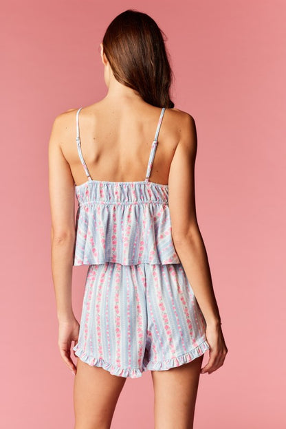 Rose Stripe Ruffle Set Blue