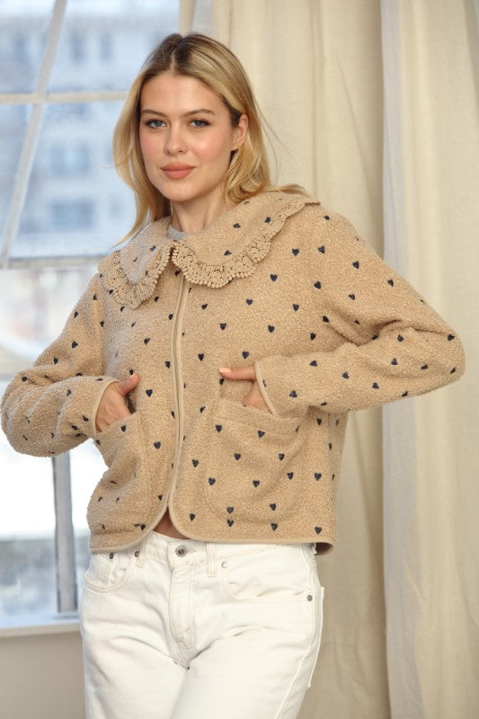Sherpa With Heart Embroidery Jacket