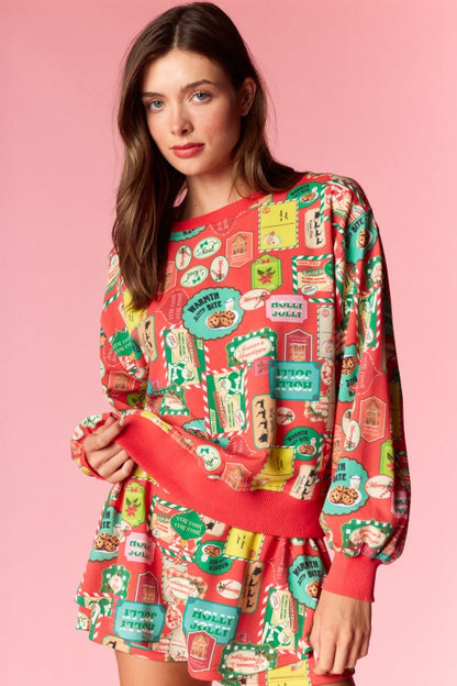 Holiday Label Sweatshirt and Shorts Set