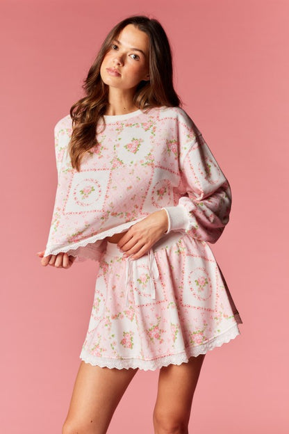 Vintage Floral Lounge Set Pink