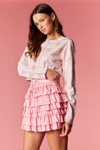 Floral Printed Scalloped Edge Cardigan