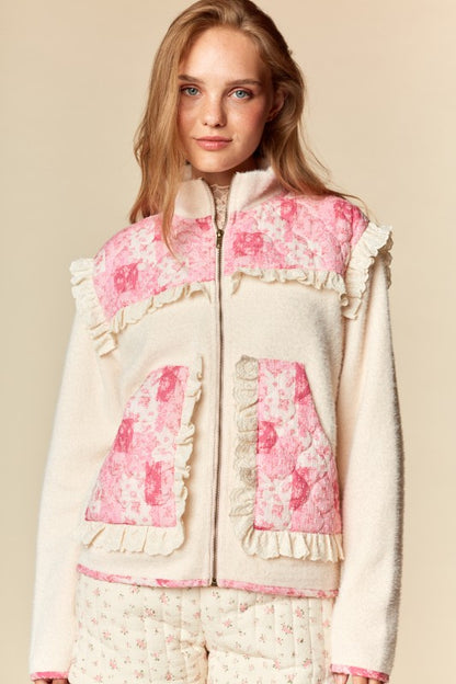 Patchwork Ruffle Fleece Jacket