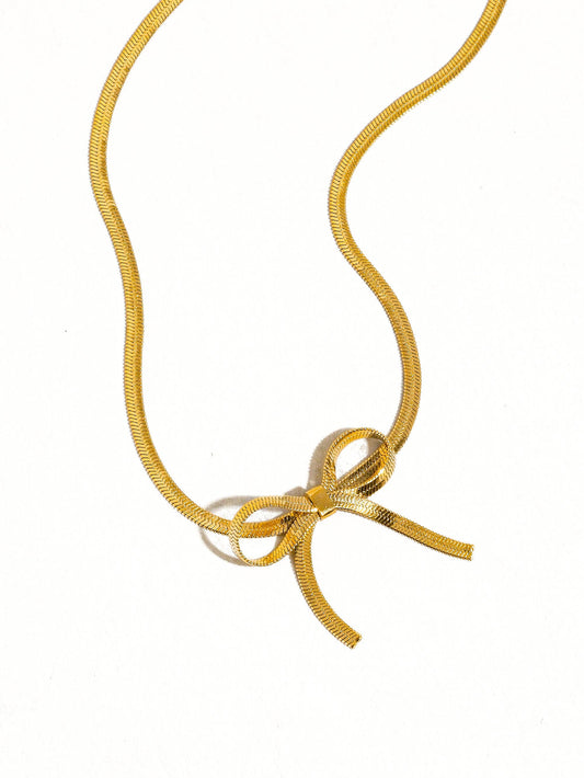 Ezra’s Ribbons 18K Gold Plated Non-Tarnish Flat Snake Bow Choker