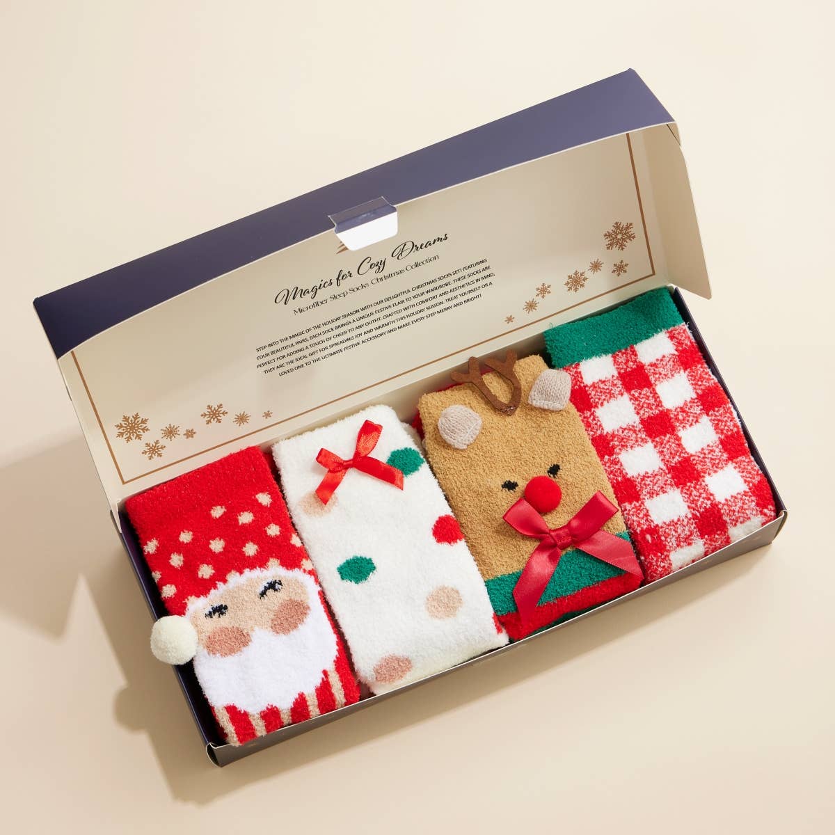 Santa Loves Rudolph Christmas Fuzzy Socks Assorted Pack of 4