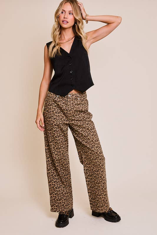 Cheetah In Love Comfy Cotton Wide Leg Animal Print Pants