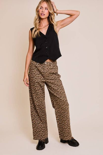 Cheetah In Love Comfy Cotton Wide Leg Animal Print Pants