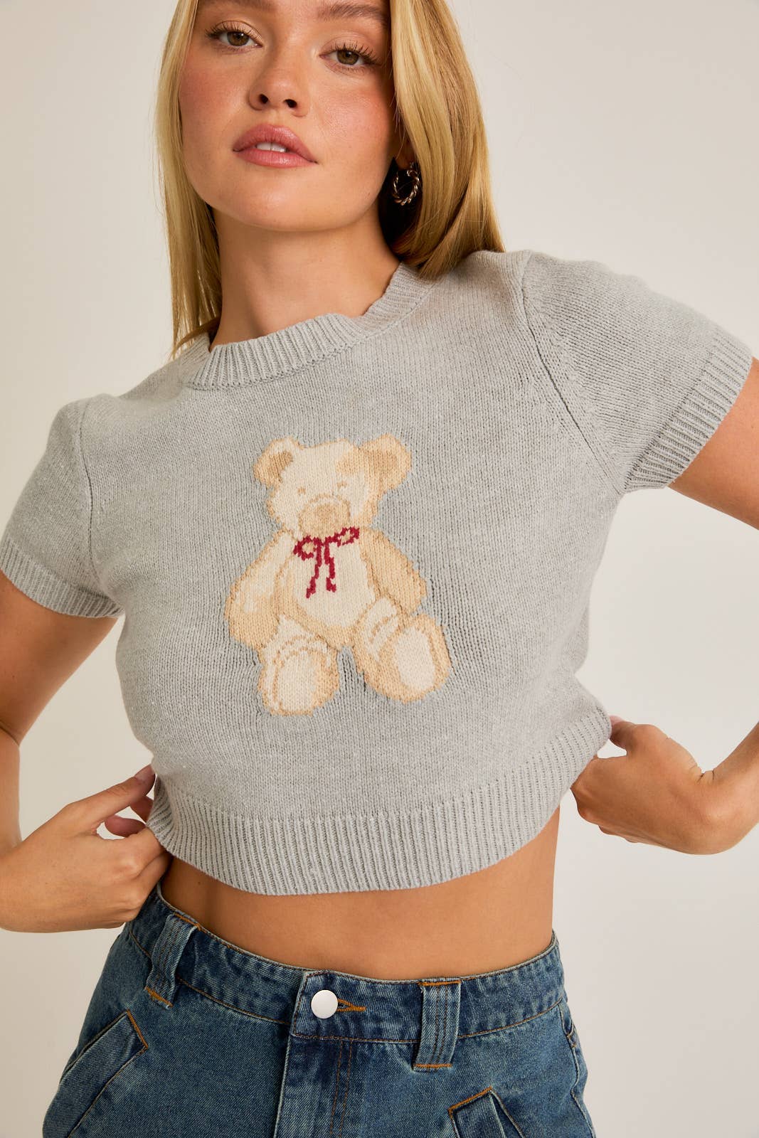 You Are Beary Special Short Sleeve Crew Neck Sweater Top