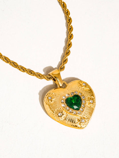 Jennisse 18K Gold Plated Non-Tarnish Green CZ Heart Necklace