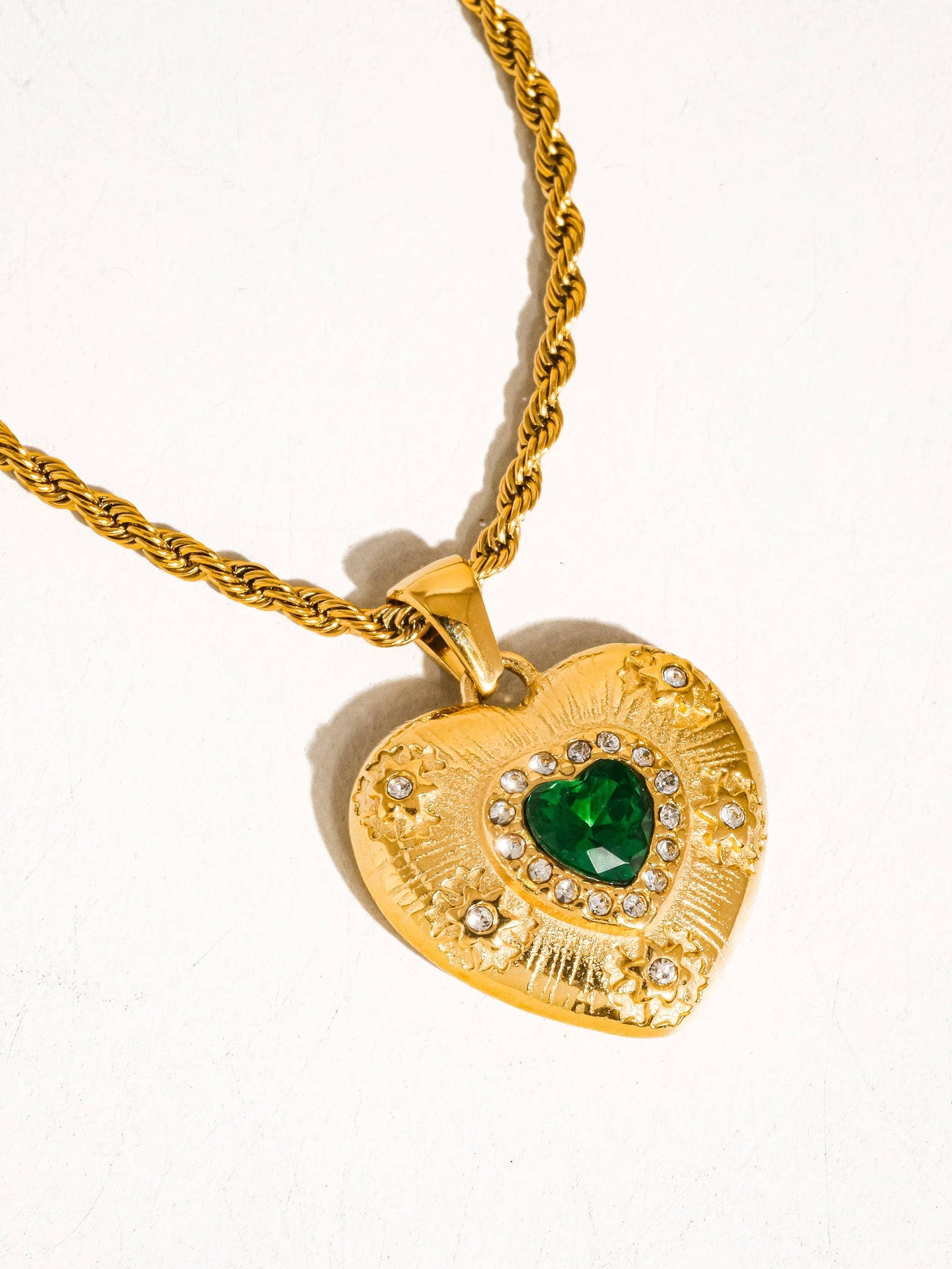 Jennisse 18K Gold Plated Non-Tarnish Green CZ Heart Necklace