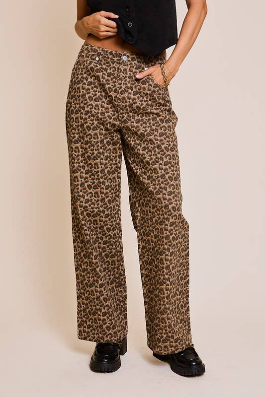 Cheetah In Love Comfy Cotton Wide Leg Animal Print Pants