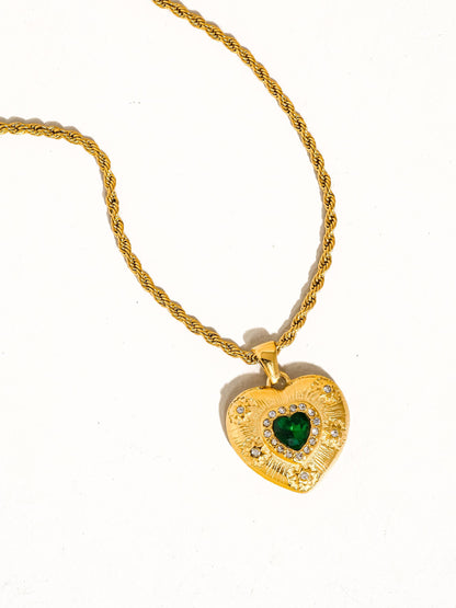 Jennisse 18K Gold Plated Non-Tarnish Green CZ Heart Necklace